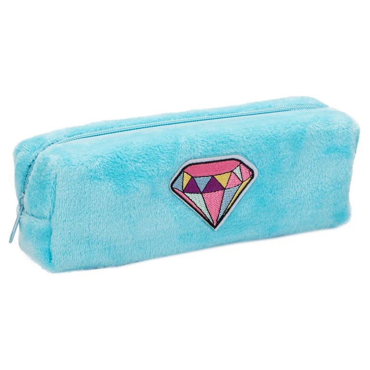 High Quality Wholesale Big Storage Pouch Customizable Lovely Soft Plush Diamond Pencil Case for girls