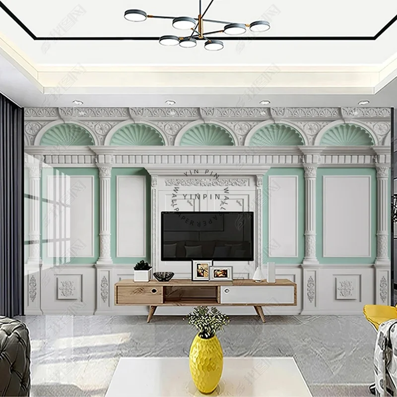 European royal gypsum line 3d wall adhesive wallpaper for living room