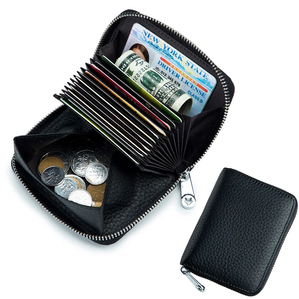 Fashion New Leather Credit Card Holder for Men and Women Shielding RFID Zipper Bank Card Holder Large Capacity Card Bag Wallet