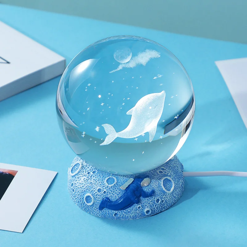Jellyfish Dolp hin Star fish Laser Carved Table lamp Creative 3D Crystal Ball Night Light For Decoration