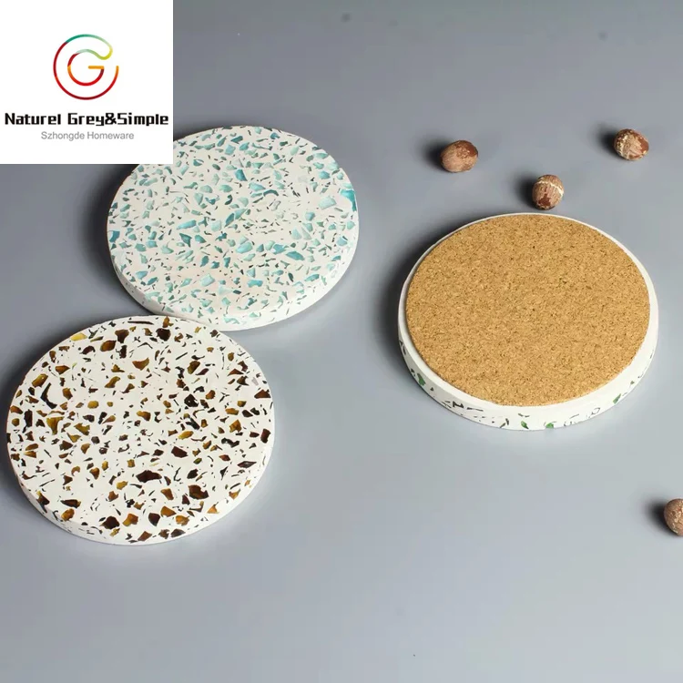 Natural Colorful Stone Real Terrazzo Coaster Set Terrazzo Cup Mat Coaster