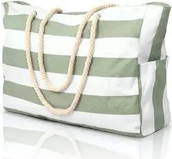 wholesale Large blue white Striped beach bag big Cotton Canvas Shoulder Beach Tote Bag with Cotton Rope Handle