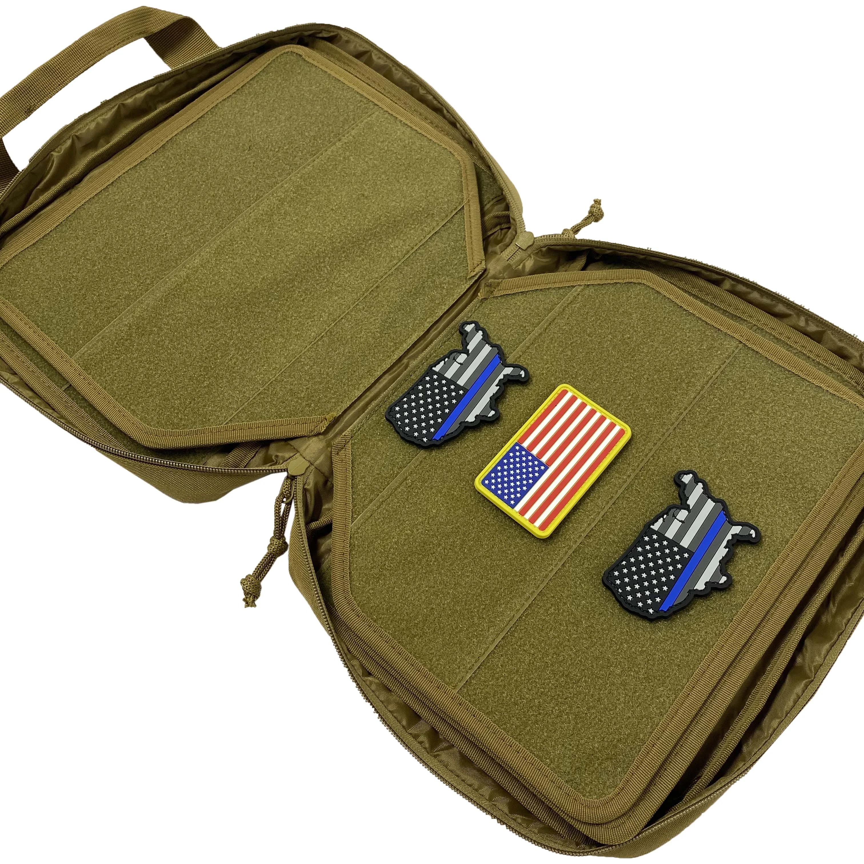 Stylish Tan Patch Collector Bag with 4 Sheets Inside.One Zipper Compartment on Back