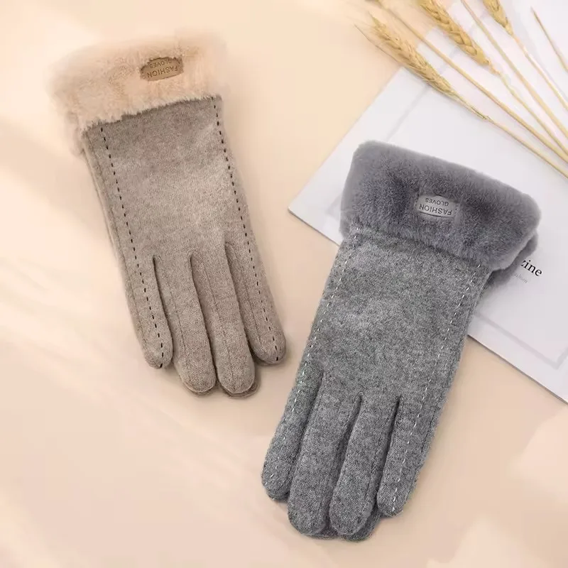High quality thermal custom outdoor cycling fleece lining wool women winter warm gloves