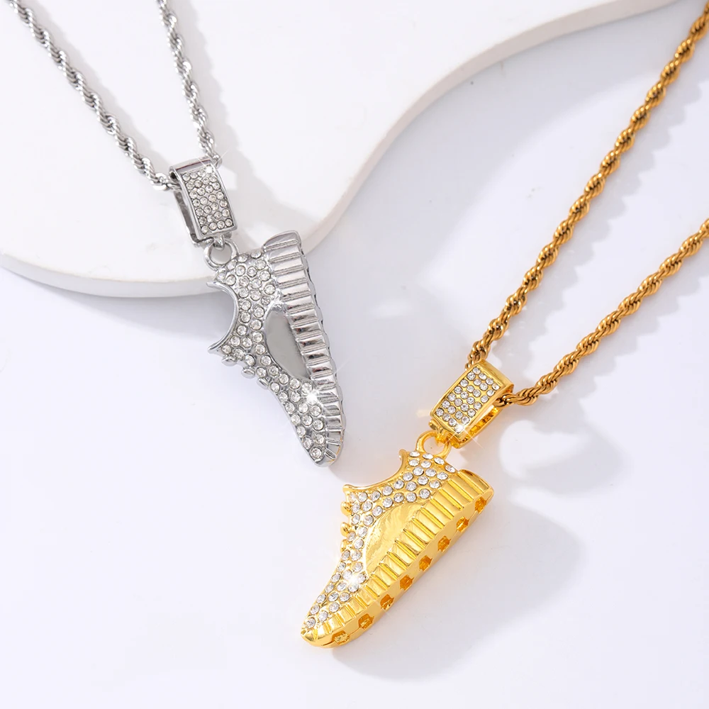 Hip hop sports style diamond inlaid jewelry mini football sports shoes pendant necklace suitable for holiday gifts