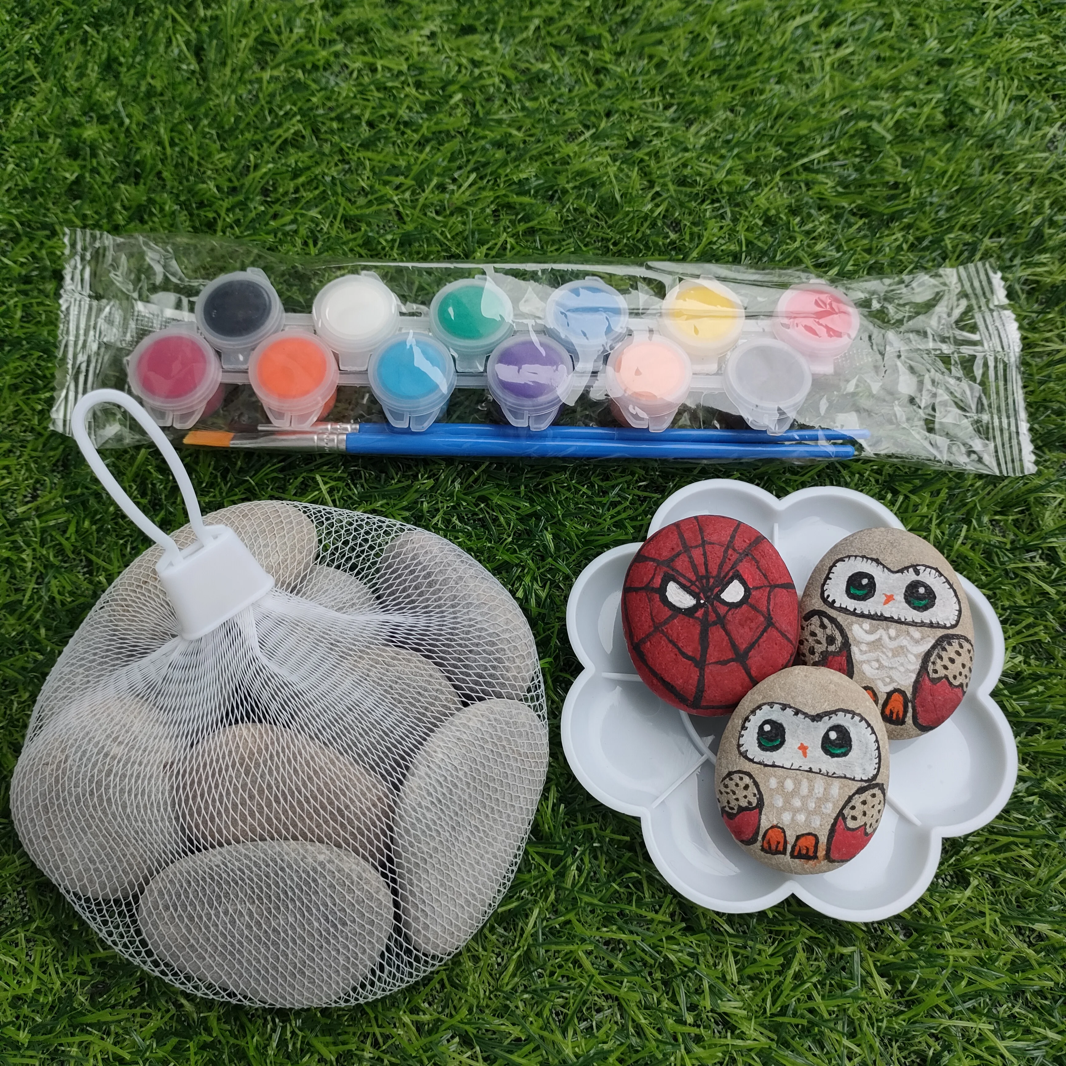High quality kids Handmade DIY graffiti creative painting pebble stones gift set Cartoon creative hand drawn stone kit oem