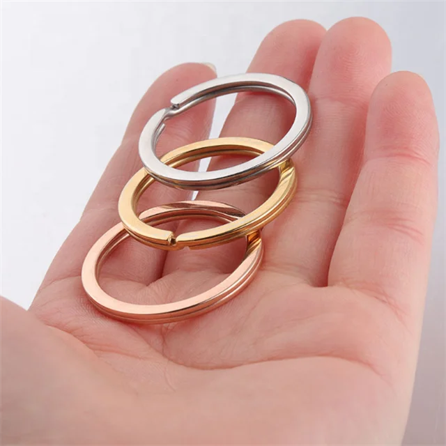 Yiwu Aceon Jewelry Stainless Steel Hand Polished Mirror Shinny Flat Wire Double Layer Key Chain DIY Making Split Key Ring