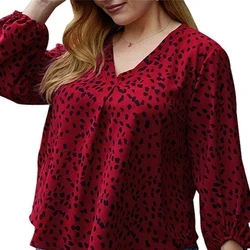 4XL, в горошек, свободный дизайнерский кружевной гофрированный воротник с длинными рукавами; С эластичными манжетами блузка рубашка женская повседневная обувь