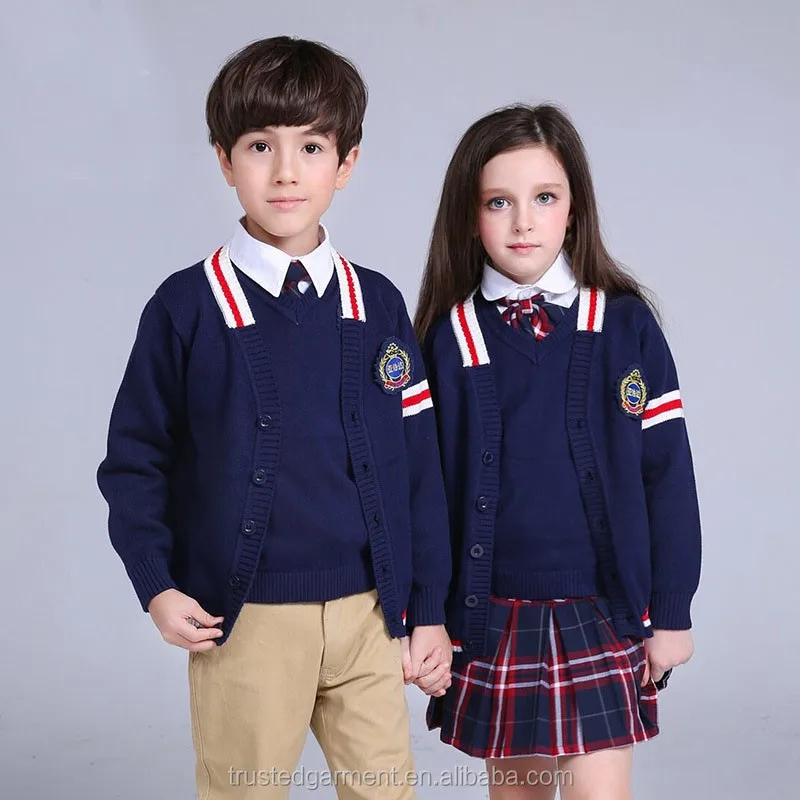Kids new design cardigan sweater primary school uniform designs