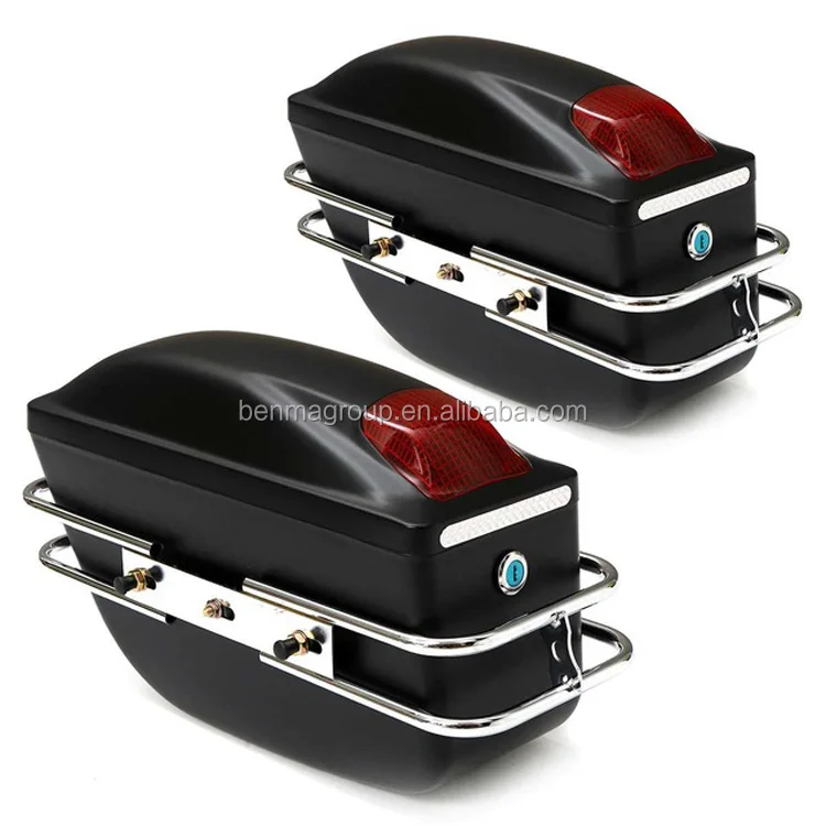 1 Pair Universal Motorcycle Side Boxs Luggage Tank Tail Tool Bag Hard Case Saddle Bags With LED light