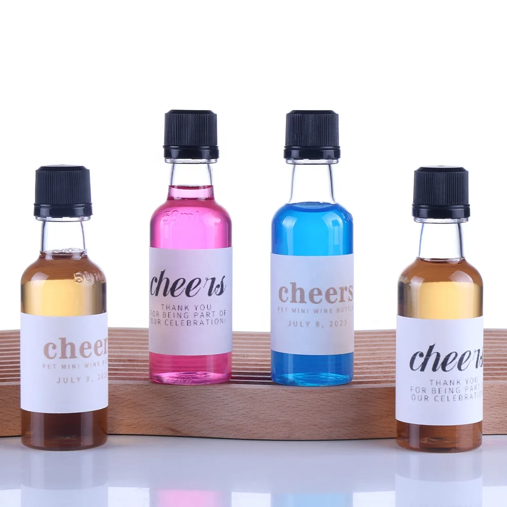 50ml Mini Liquor Whiskey Vodka Soda Spirits PET  Bottle For Wine Juice With Plastic Cap