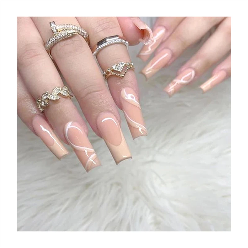 New Custom Private Label Long Coffin Nails Supply Wholesale Nude Tips Paint Black Red Color Decorative Acrylic OEM Fake Nails