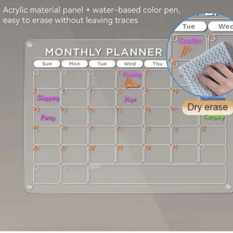 Clear Weekly Monthly Acrylic Magnetic Fridge Calendar