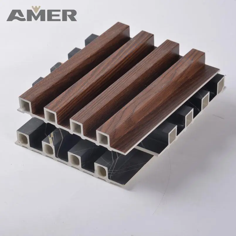 Amer Factory Price 100% Waterproof Selfadhasive Wall Cladding Fluted Panel Wall Cladding Wood Pvc Wpc Interior Wall Panel