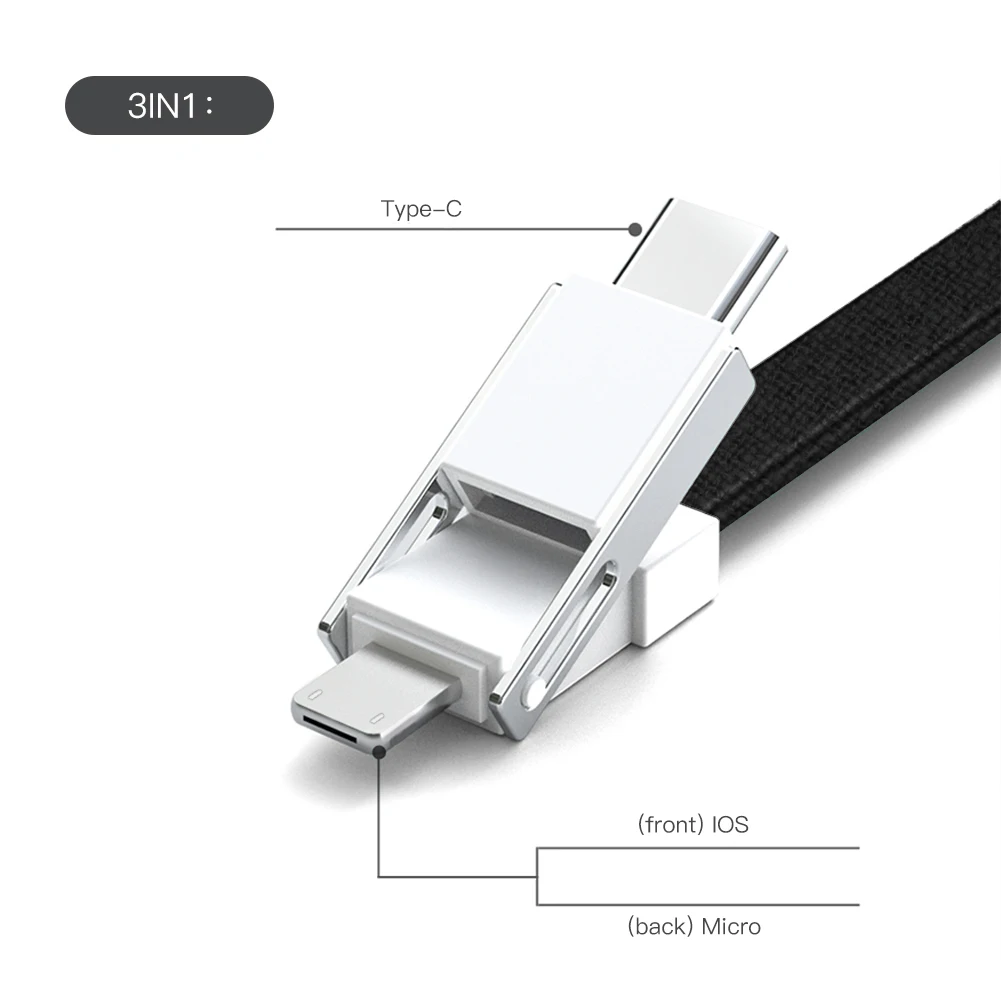 Free Sample Customized LOGO 3 in 1 Magnetic Keychain USB Charging Cable Portable USB Charger Cable