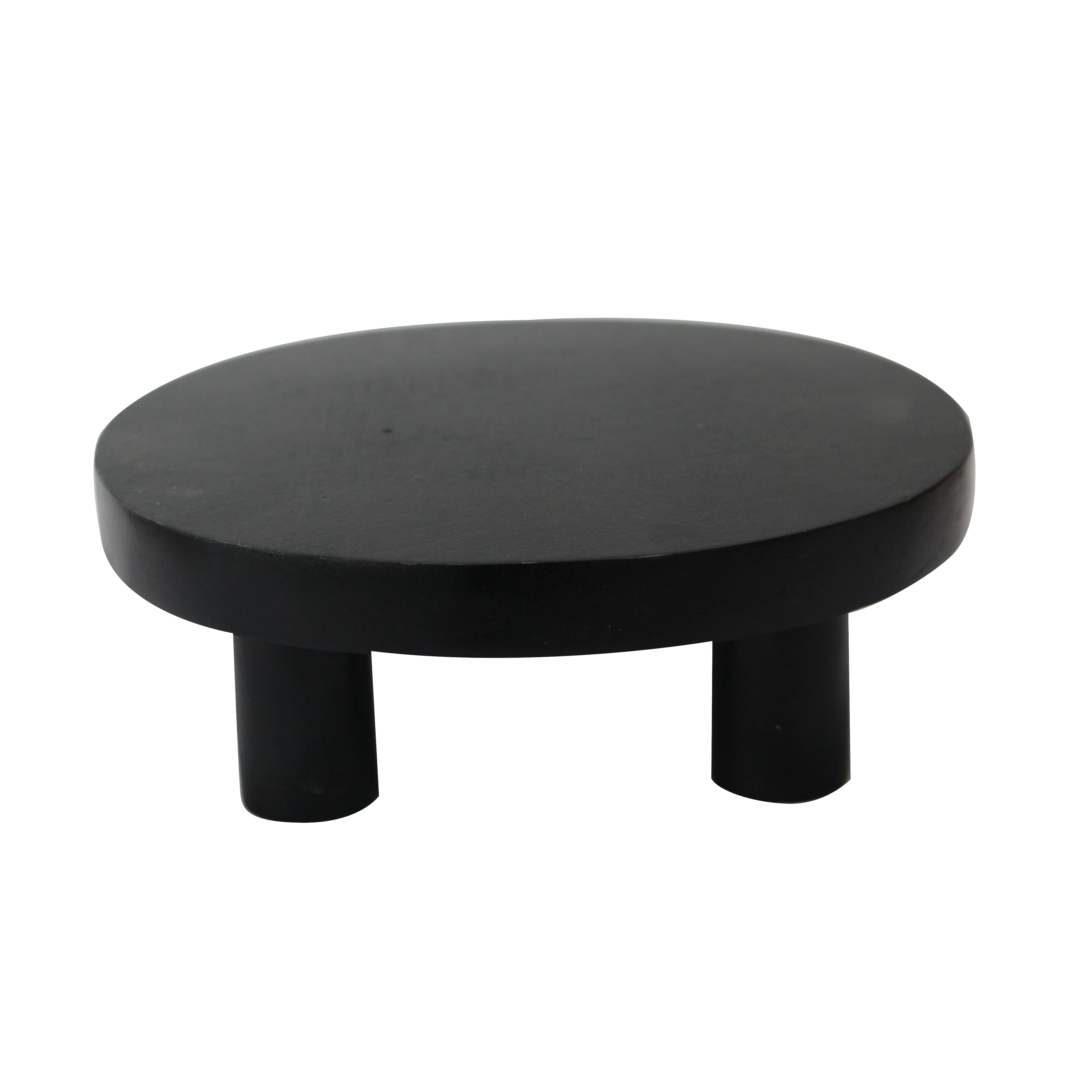 Wholesale Farmhouse Style Round Black Acacia Wood Riser Stand Footed Tray for Home Decor