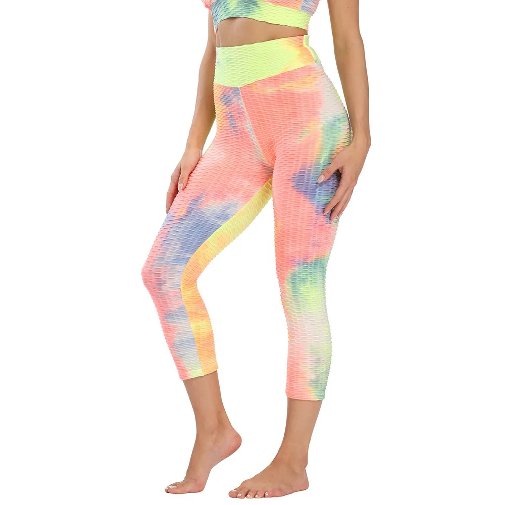 
2021 женские леггинсы сезон: весна-лето Модные Peach хип красочные чернила цифровые печатные тай-дай Капри 