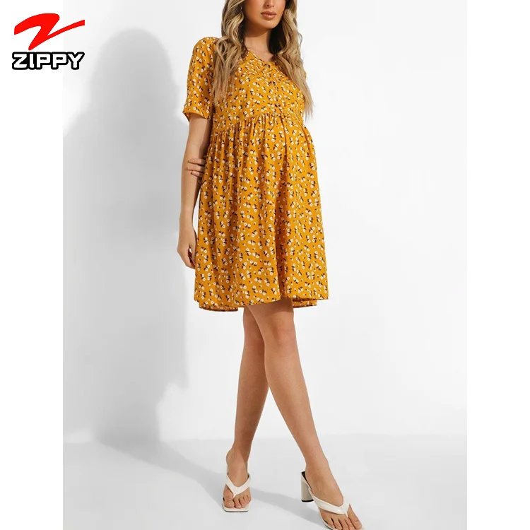 Cute casual dresses for pregnant women Maternity Floral Button Down Smock Dress Chiffon Dress Design for pregnant women
