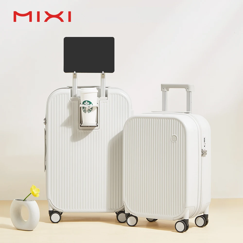 Mixi Multifunctional Suitcases Travel Cup Hoder USB Charge Port Travel Hard Shell Luggage Aluminum Trolley Suitcase Sets