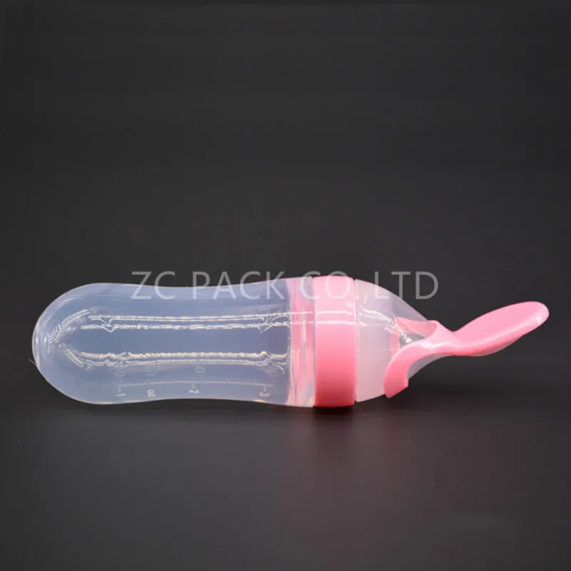 Amazon Hot sale BPA Free Food Grade Silicone Feeder Baby feeding bottle with spoon