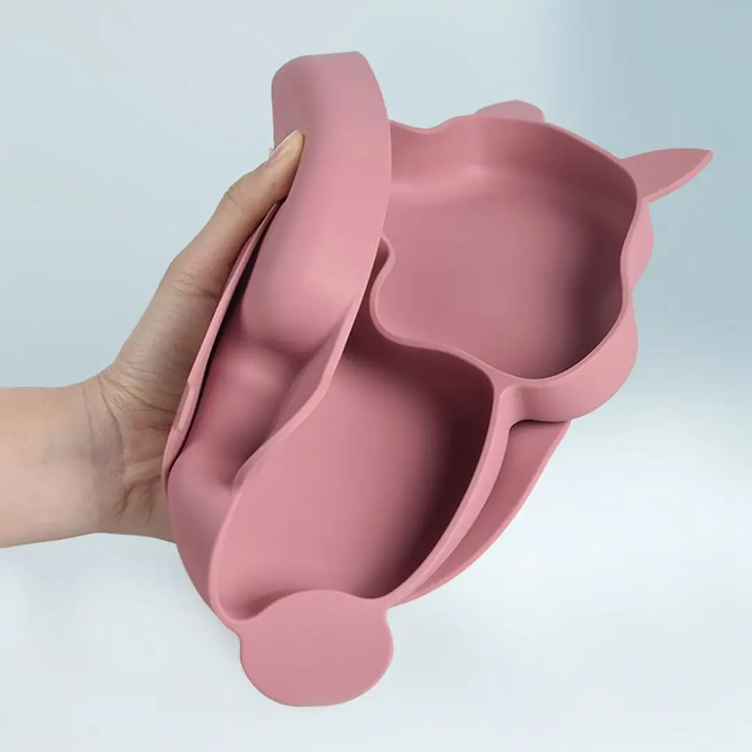 Silicone Baby  Suction Plate Sucker Animal  Plates with Forks and Spoons for Baby Feeding Products