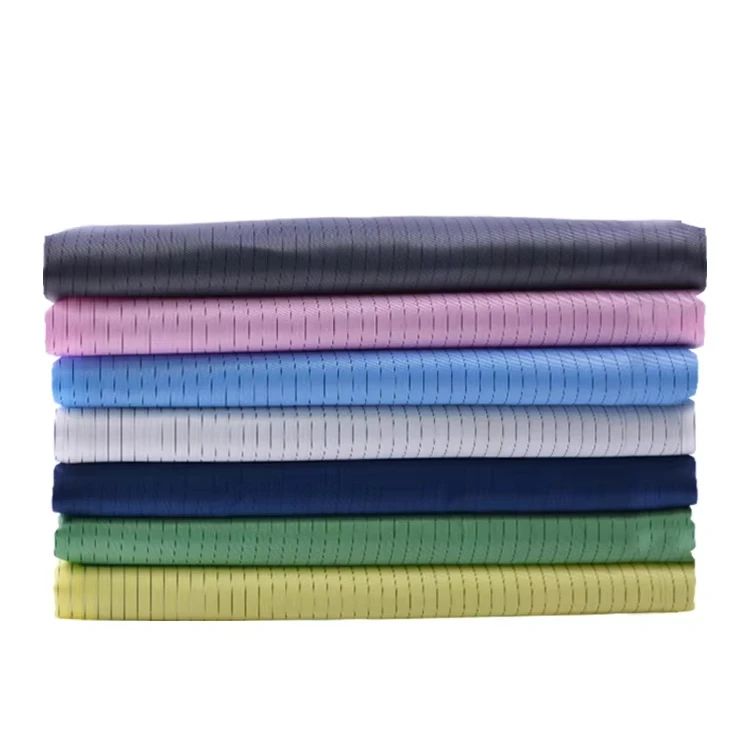 98% Polyester 2% Carbon Fiber Stripe Anti-static Fabric 2.5mm 5mm Grid ESD Fabric for ESD woekwear Cleanroom Clothing