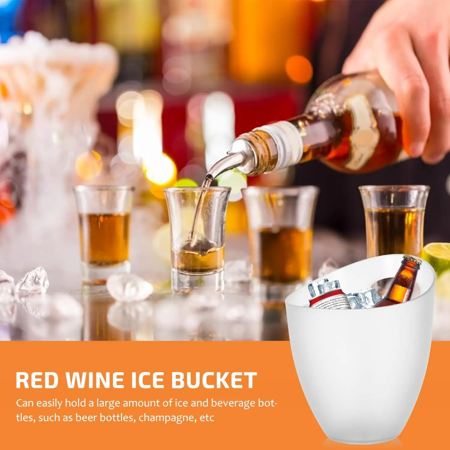 3L Capacity Plastic Black White Color Single Handle Beer Whisky Wine Vodka Ice Bucket Cooler With Customized Logo