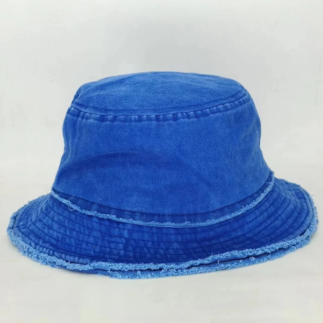 Custom Spring Summer Thin Washed Distressed Edge Denim Fisherman Hat Large Brim Sunscreen Bucket Hat for Women