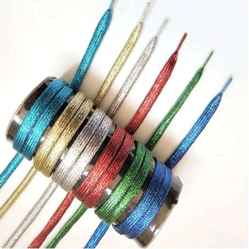 Factory Outlet high quality 10mm Wide Multicolor Pearl Glitter Polyester Flat Shoelaces Canvas Shoe Laces