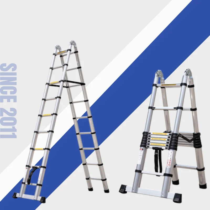 Double-sided telescopic folding aluminum  ladder with handrail aluminum graph