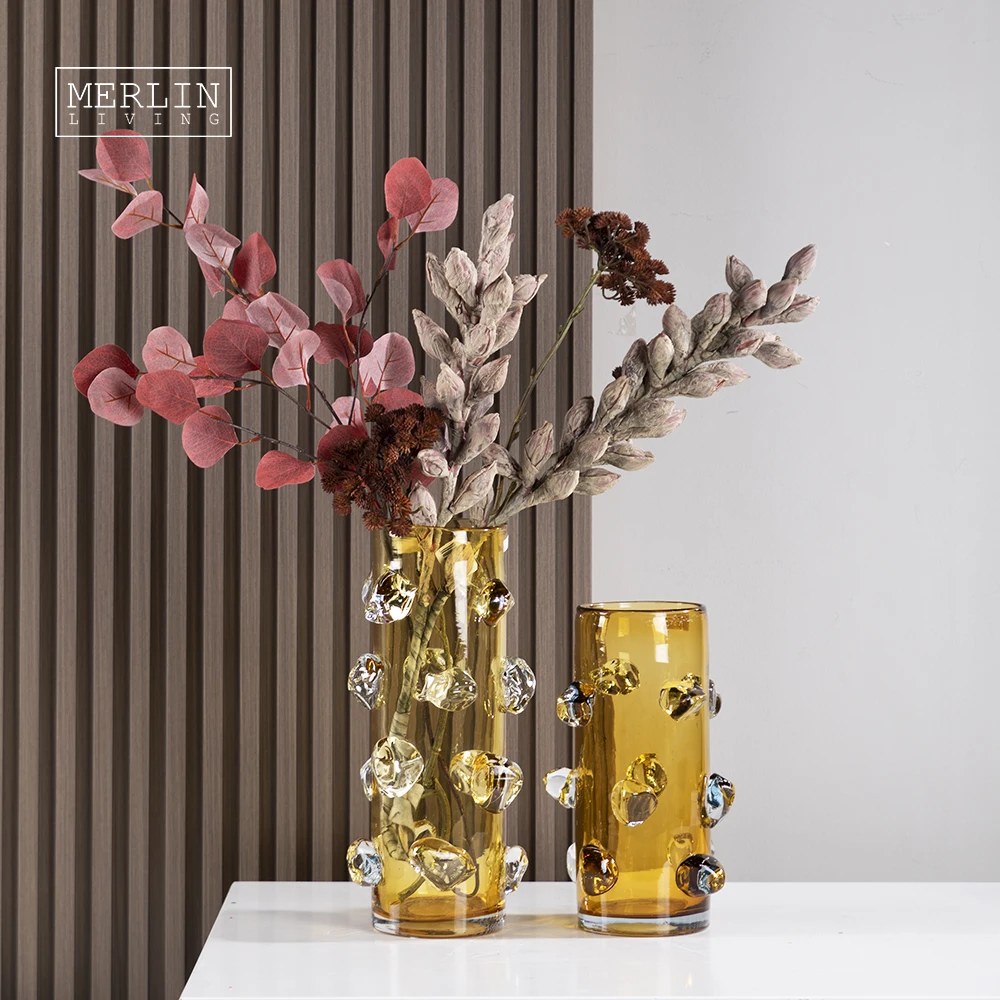 Декоративная ваза Merlin из янтарного стекла, креативная стеклянная ваза для цветов с алмазной поверхностью для украшения отеля