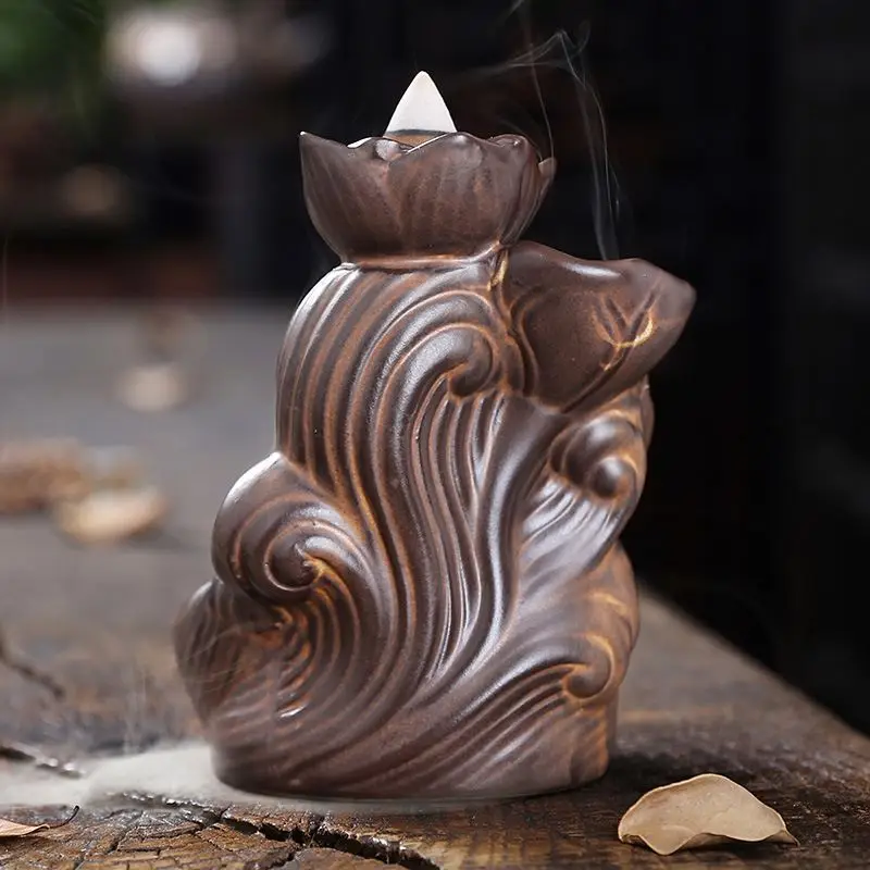 Backflow Waterfall Incense Burner with Tweezers Ceramic Windproof Glass Incense Cones Holder Spiritual GREAT DECORATIVE GIFT