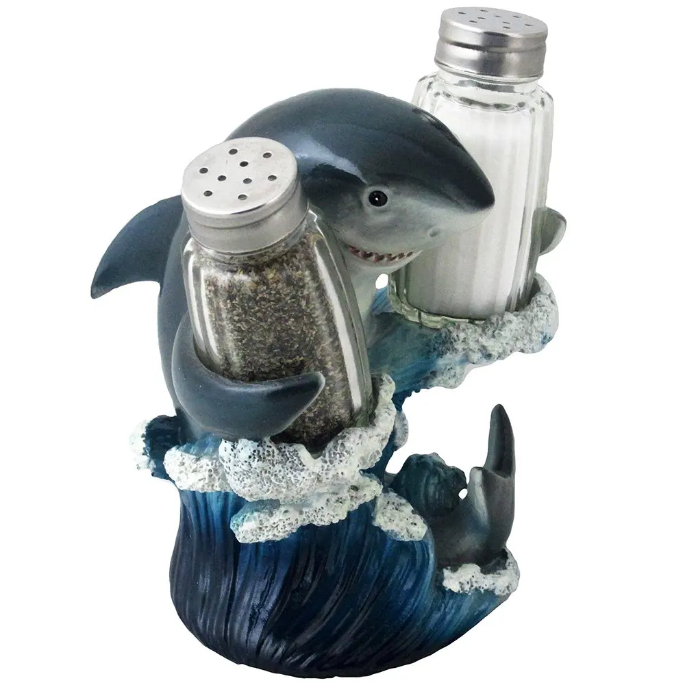 
Hot sales Ceramic shark Salt and Pepper Shakers Set dolphin shape 