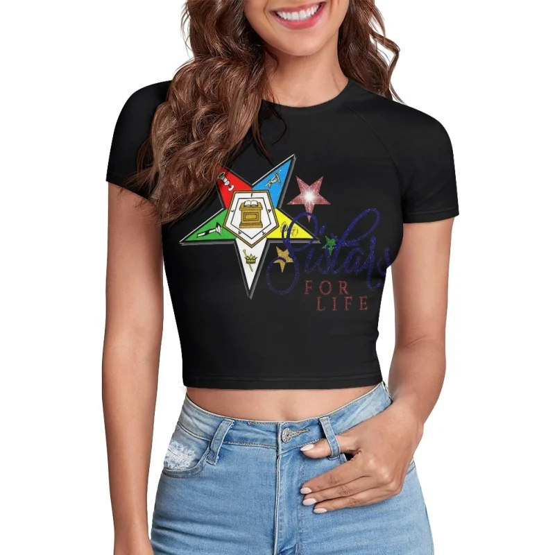 OES Sisterhood Eastern Star Name Custom Gift Crop Drop Tshirt for Women Short Sleeve Jersey Gym Wear Summer Tops for Girls 2024