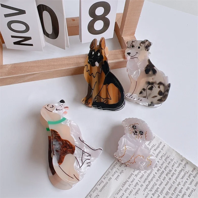 2022 ins ацетатные полые дизайнерские заколки для волос в форме собаки французские Мультяшные животные заколки для волос в форме собаки для женщин