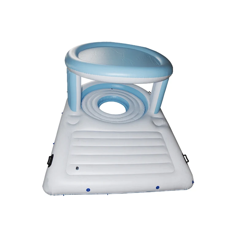 Custom Inflatable Pool Party Island Float water floating island with inflat dome tent 4 person inflatable raft tropical