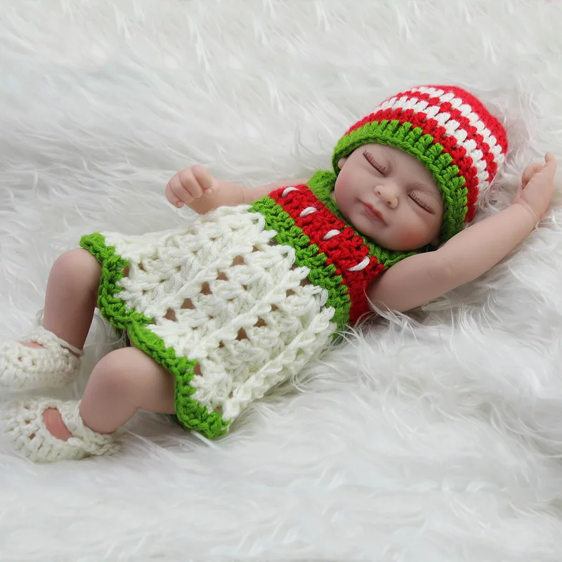 26cm Green Dolls Toys Realistic Mini Reborn Soft Silicone Sleeping Reborn Girls Dolls