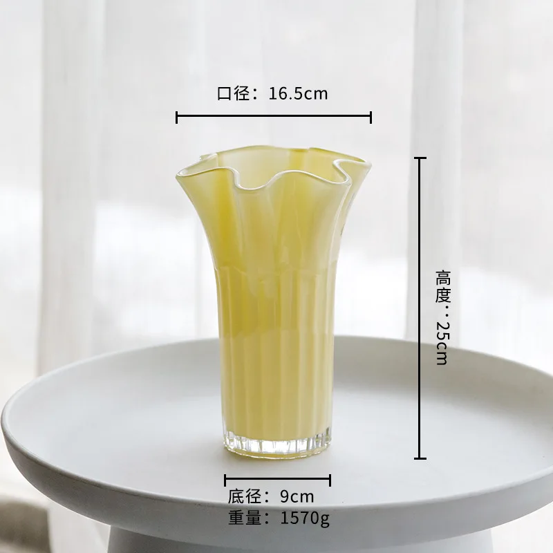 Handmade Modern Glassware for Home Decor Wedding Living Room-New Wide Mouth Vase Transparent Glaze for Floor or Wall Use