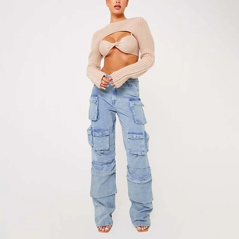 Oem High Quality Custom Manufacturer Wholesale Denim Trousers For Women Wide Leg Outdoor Oversized Female Pants Cargo Jeans