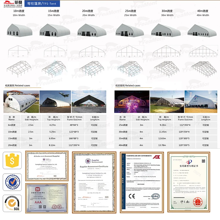 FEAMONT 12x20m Aluminium Exhibition Tents PVC Warehouse Aircraft Hangar for Helicopter Storage for Trade Shows