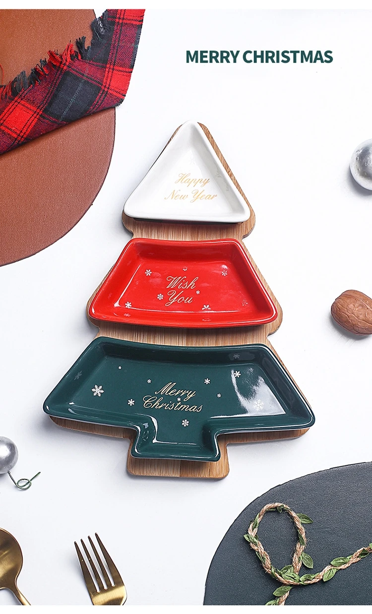 Creative ceramic bamboo Christmas tree tray irregular snack tray fruit tray