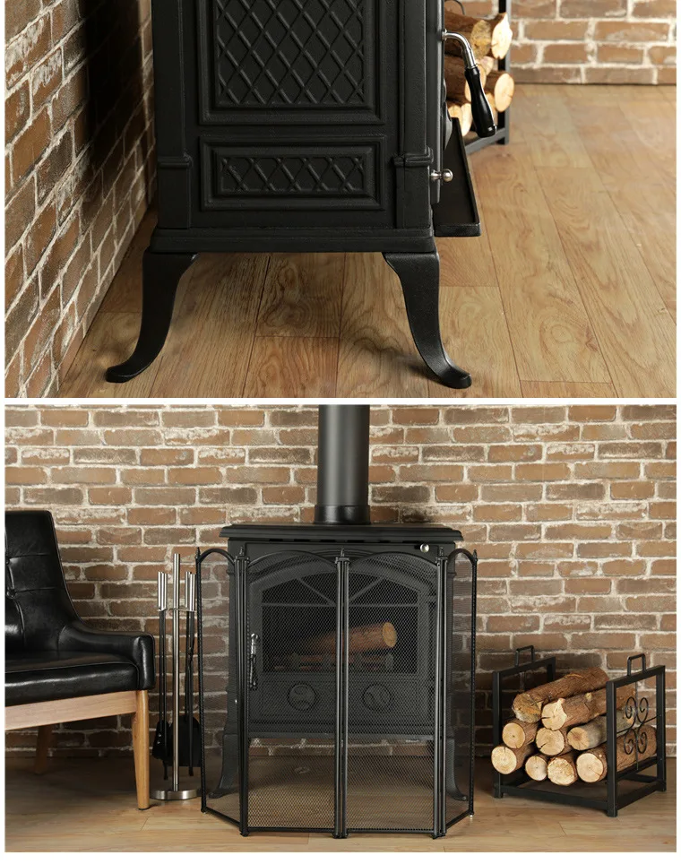 Winter Wood Burning Fireplace Indoor Cast Iron Stove With Glass Door