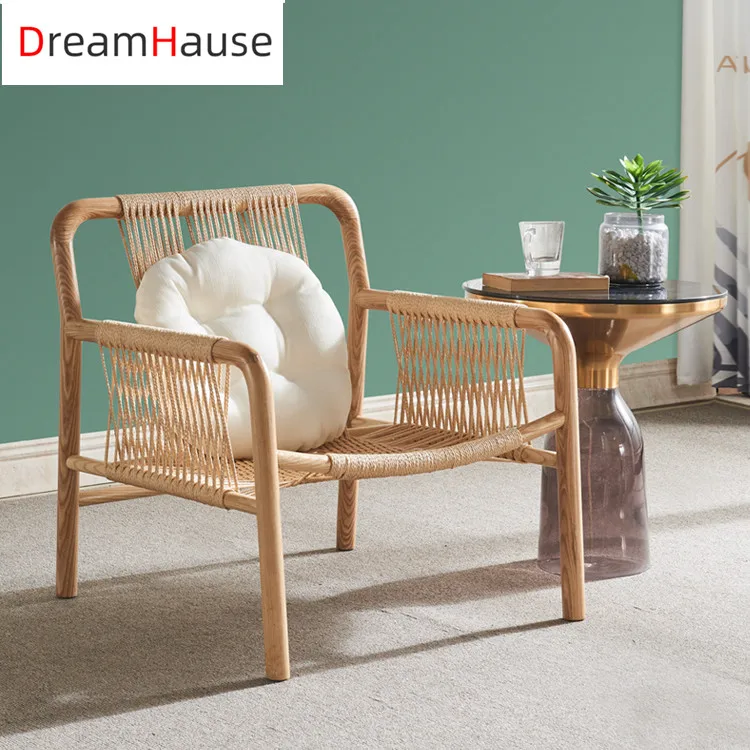 Dreamhause Nordic Solid Wood Single Sofa Chair Living Room Bed Room Balcony Inn Hotel Leisure Lazy Lounge Rattan Chairs Designer