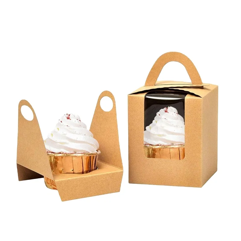 New product bakery wrapping party favor single pastry cake paper boxes in bulk with window insert and handle