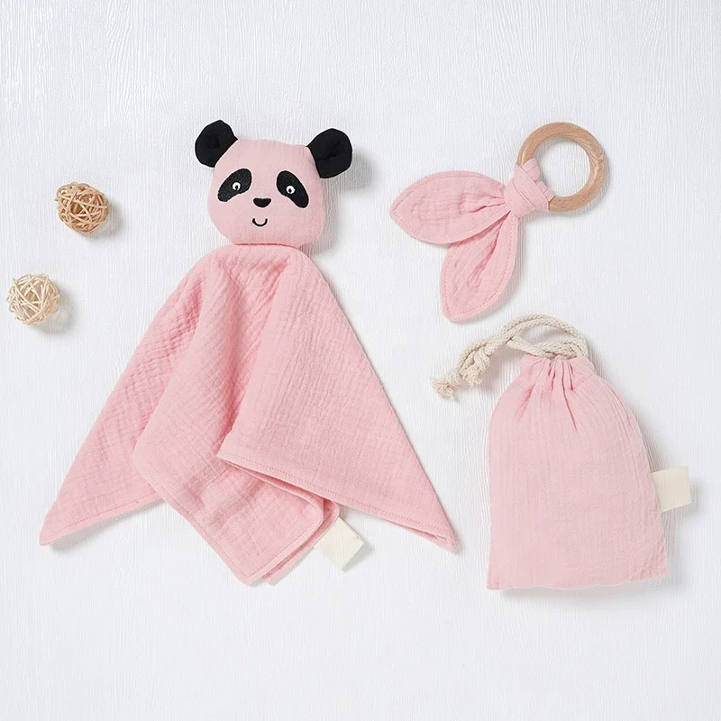 Wholesale CE Certificate Organic Cotton Muslin Panda Lovey Blanket For Baby