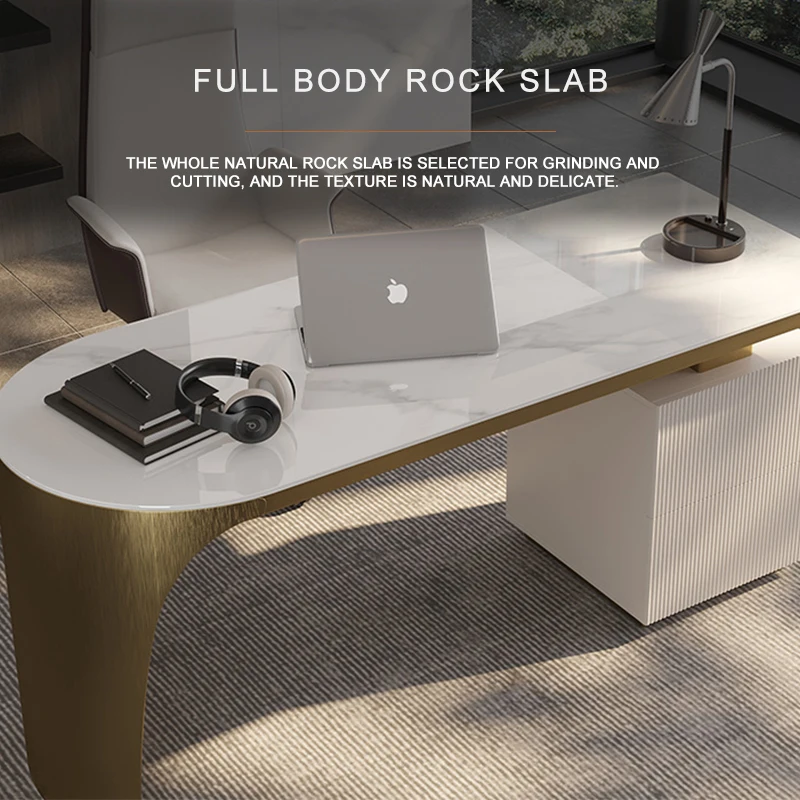 Office Desk Furniture Executive Luxury Design Modern L-Shaped Computer Sintered stone Desk Luxury Executive Home Office Desk