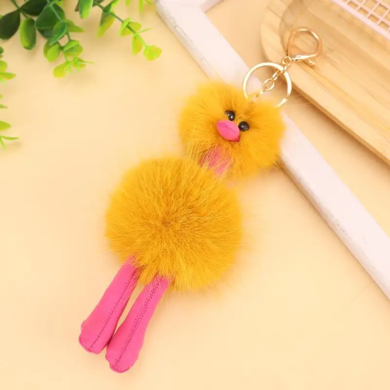 Best Quality Animal Series Ostrich Pompom Pendant Plush Toys Cartoon Colorful Ostrich  Mini Plush Backpack Keychain