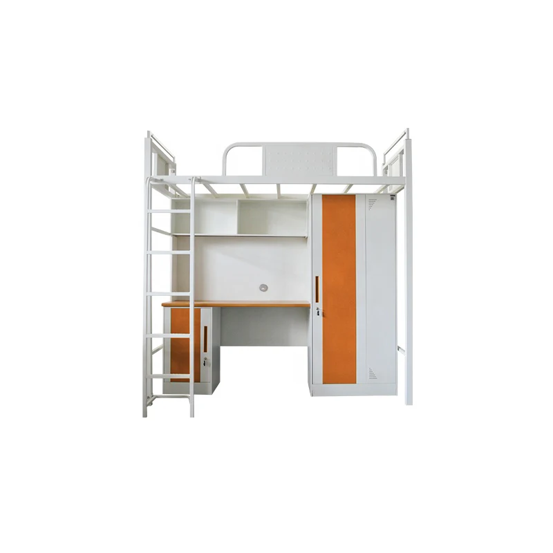 New Design Steel apartment bed dormitory loft bunk bed  with storage wardrobe and cabinet