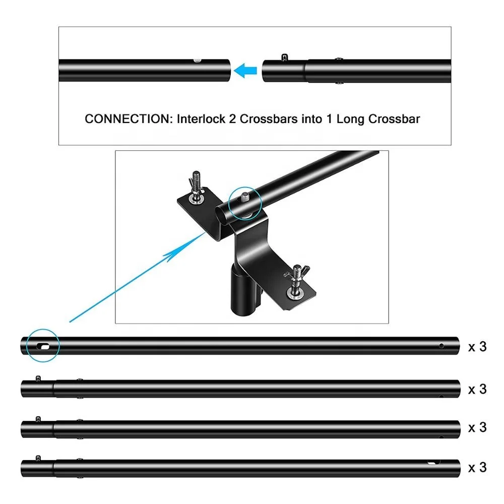 3 in 1 Multi Backdrop Stand Triple Crossbar Backdrop Stand Photo Video Studio Heavy Duty Adjustable Muslin Background Support