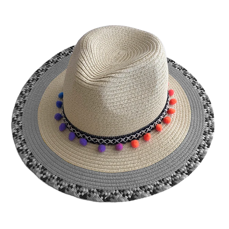 Paper Straw Panama Hat Wide Brim Mexico Sombreros Summer Holiday Beach Sun Hat Custom Ribbon Colorful Straw Hats Embroidered